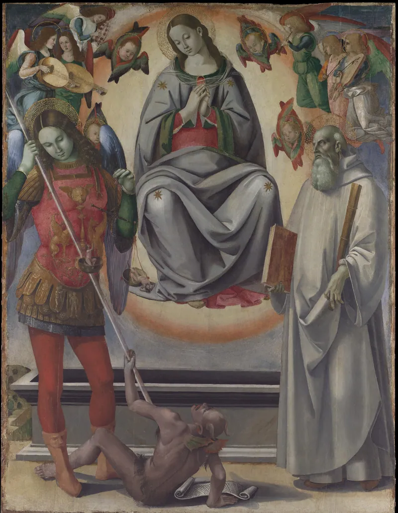 Luca Signorelli, A Assunção da Virgem com São Miguel e São Bento, cerca de 1493-96.
